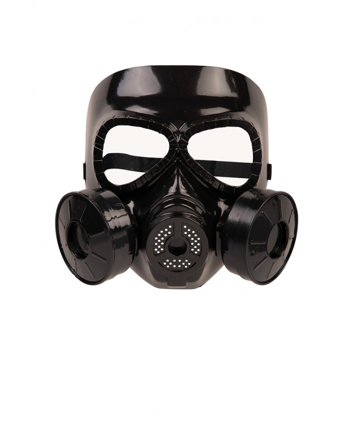 Maschera nera antigas con respiratore ed occhiali in plastica