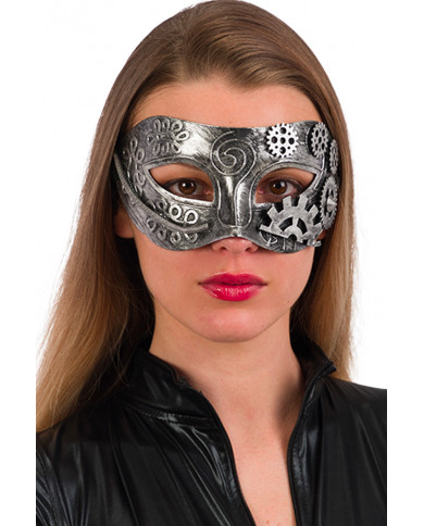 Maschera mezzo viso steampunk argento realizzata in plastica