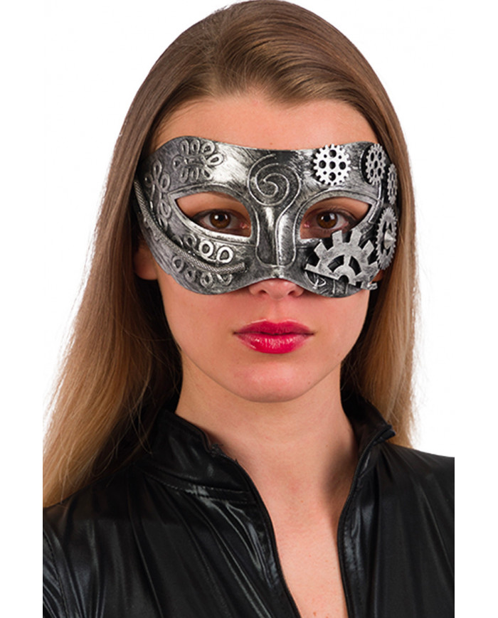 Maschera mezzo viso steampunk argento realizzata in plastica