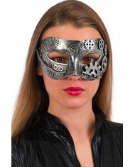 Maschera mezzo viso steampunk argento realizzata in plastica