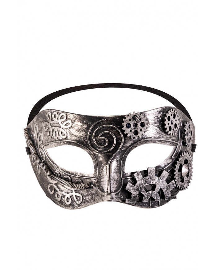 Maschera mezzo viso steampunk argento realizzata in plastica