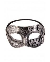 Maschera mezzo viso steampunk argento realizzata in plastica