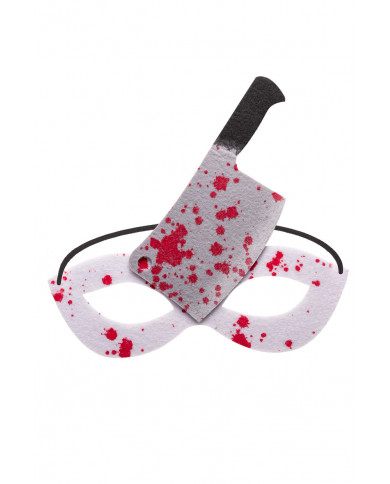 White fabric chinless mask with axe and blood stains. Ideal to