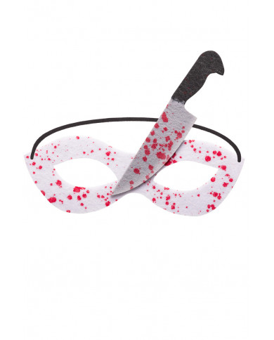 White fabric chinless mask with knife and blood stains. Ideal