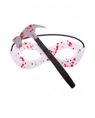 White fabric chinless mask with hammer and blood stains. Ideal