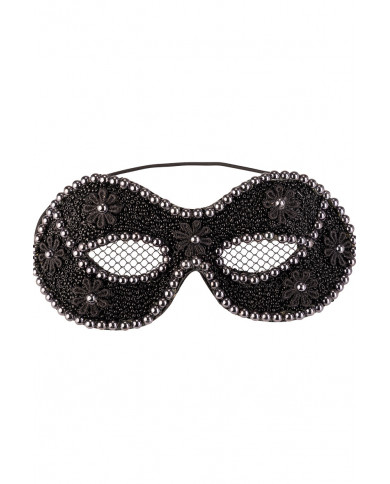 Black chinless mask decorated with pearls and daisies. An