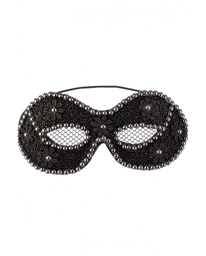 Black chinless mask decorated with pearls and daisies. An