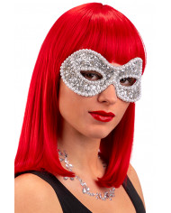 Maschera mezzo viso argento decorata con paillettes e perle. Un