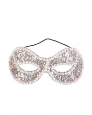 Silver chinless mask decorated with sequins and pearls. An