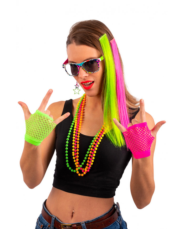 Disguise set consisting of 4 necklaces, 2 extentions, glasses