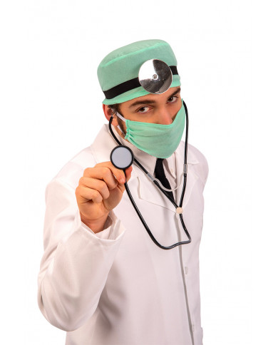 Medical set consisting of cap, mask, stethoscope and reflector