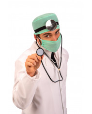 Medical set consisting of cap, mask, stethoscope and reflector