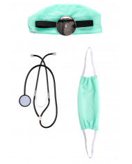 Medical set consisting of cap, mask, stethoscope and reflector