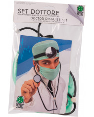 Medical set consisting of cap, mask, stethoscope and reflector