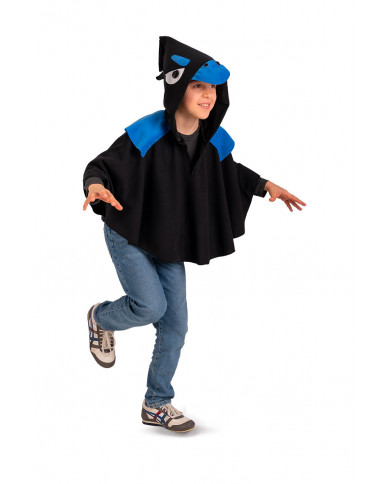 Mantello corvo con cappuccio in pile per bambino. Lungho cm.50