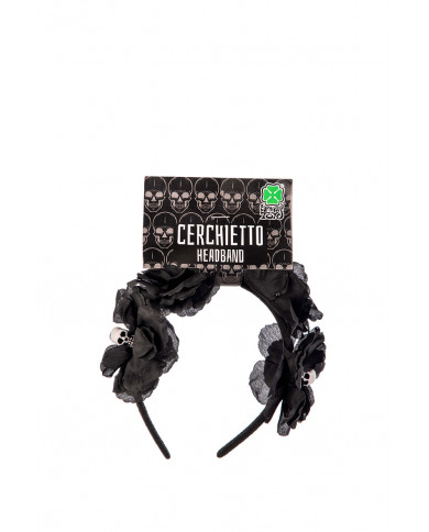 Headband with black roses and skulls. Perfect accessory to