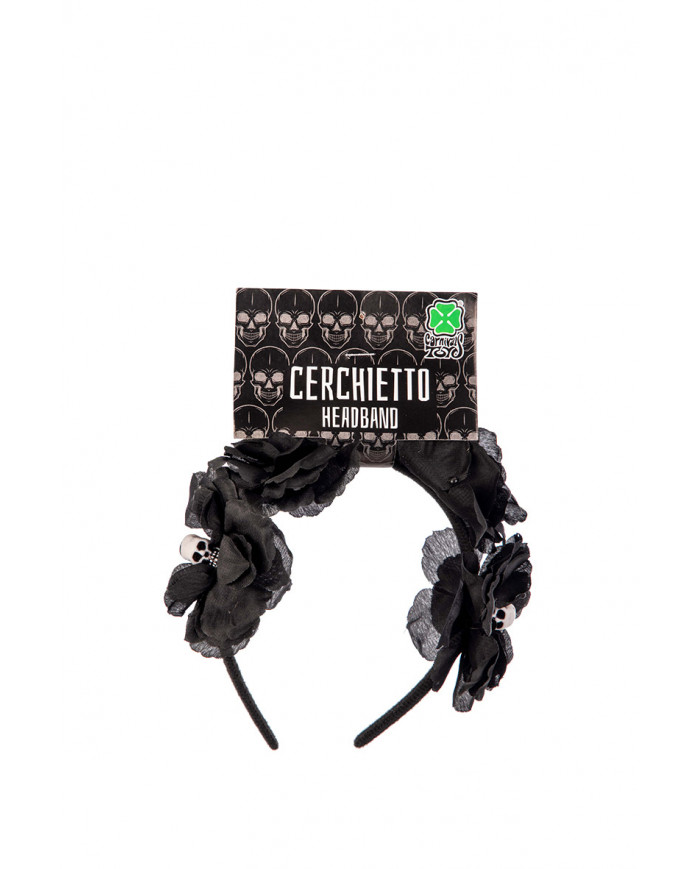 Headband with black roses and skulls. Perfect accessory to