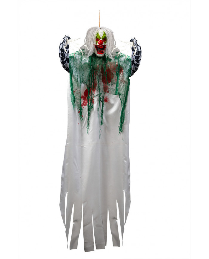 Clown with hair and satin dress. Terrifying decoration to hang