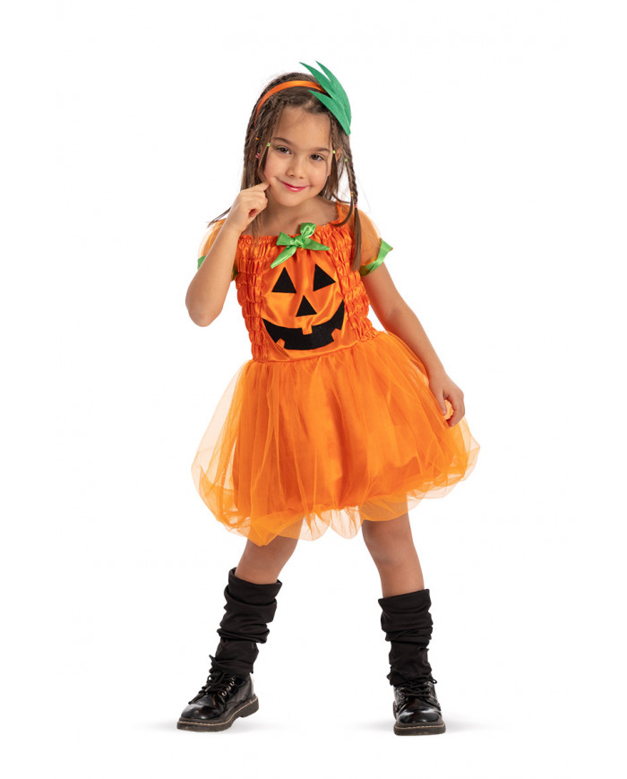 Little pumpkin costume for girl consisting of a dress and