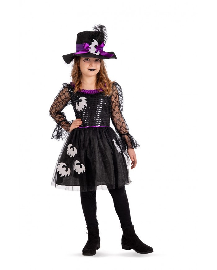 Little bat costume for girl consisting of a dress and hat.