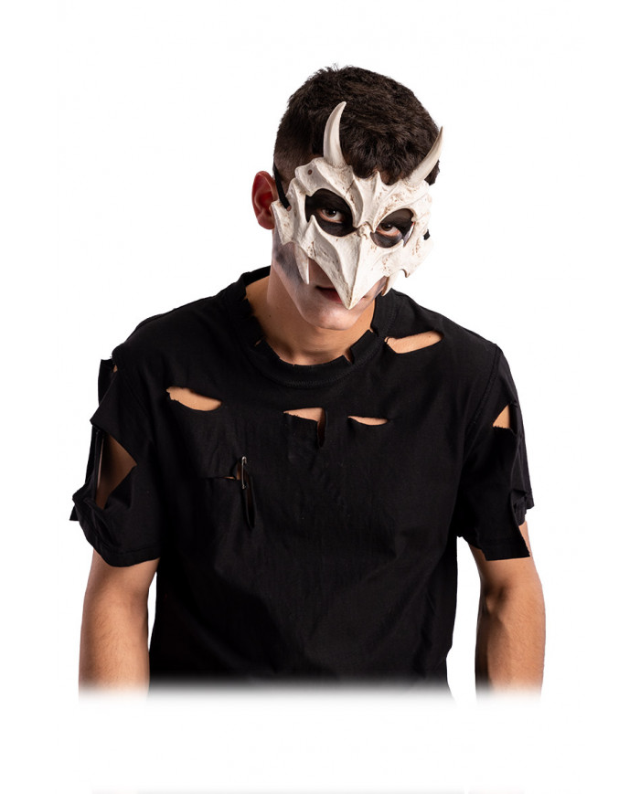 Half-face plastic devil skeleton mask. Accessory for adults