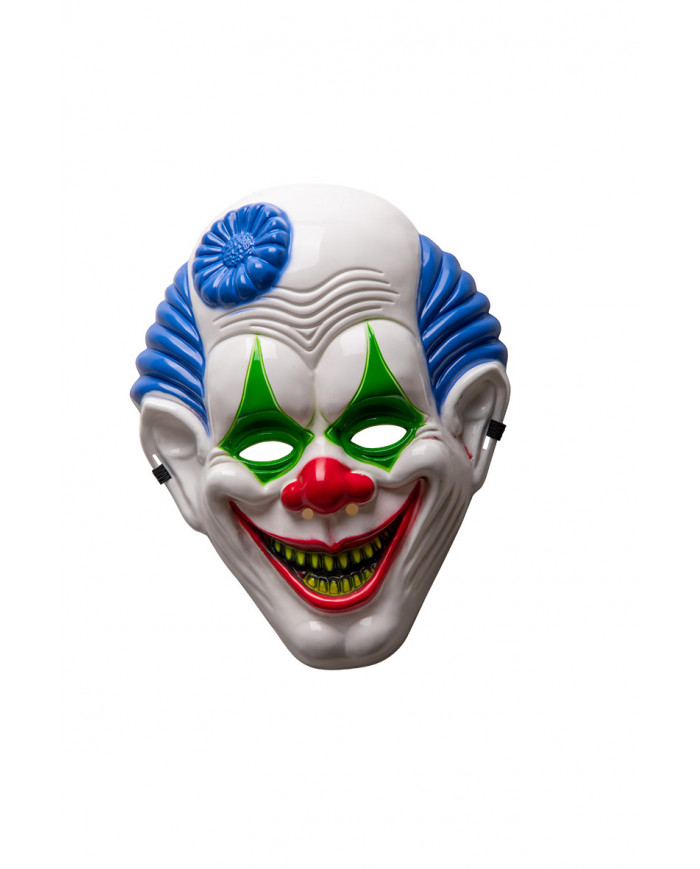 Full-face plastic clown mask. Adult accessory, ideal for