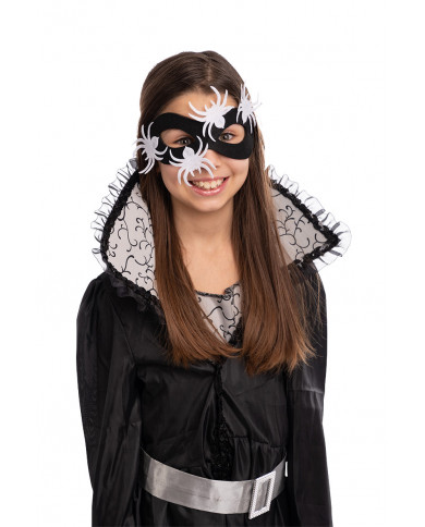 Half-face mask in black fabric w/white spiders. Original