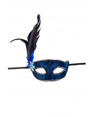 Venetian half-face mask in plastic, covered with blue fabric.