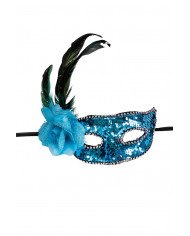 Venetian half-face mask in plastic, covered with blue sequins.