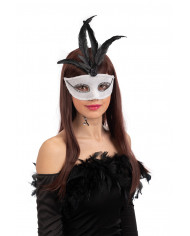 Venetian half-face mask in plastic, covered with light gray
