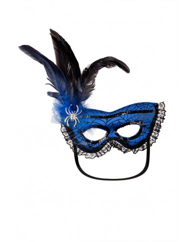 Half-face mask in blue fabric decorated with spider web and