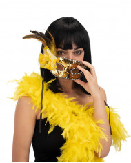 Venetian half-face mask in plastic, coated with gold sequins.