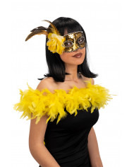 Venetian half-face mask in plastic, coated with gold sequins.