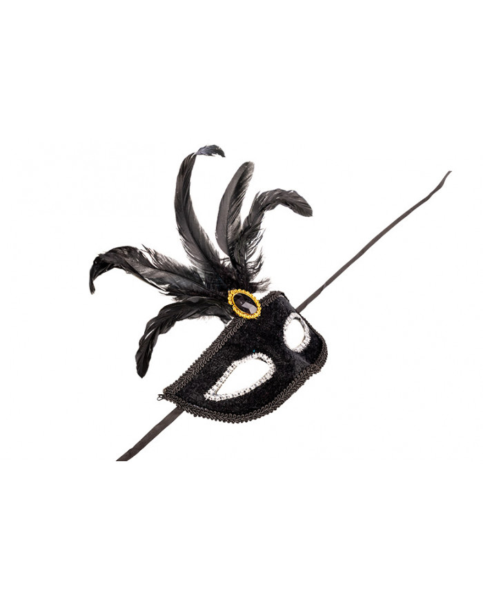 Venetian half-face mask in plastic, covered with black velvet.