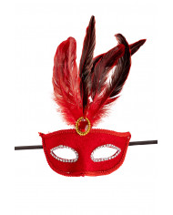 Venetian half-face mask in plastic, covered with red velvet.