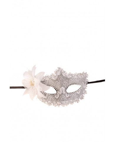 Venetian half-face mask in plastic covered with silver damask