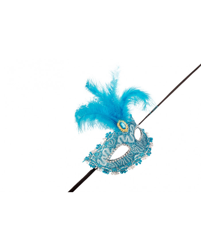 Venetian half-face mask in plastic, covered with blue damask