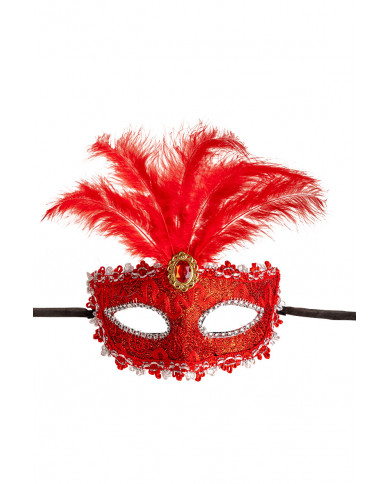 Venetian half-face mask in plastic, covered with red damask