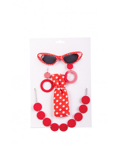 Set consisting of glasses with dark lenses, scarf, necklace and