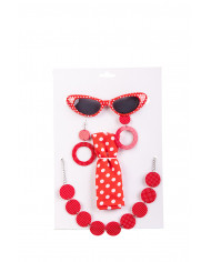 Set consisting of glasses with dark lenses, scarf, necklace and
