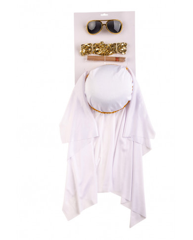 Set consisting of glasses with dark lenses, headgear, necklace