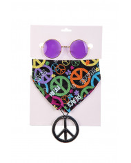 Set consisting of glasses with round purple lenses, bandana and