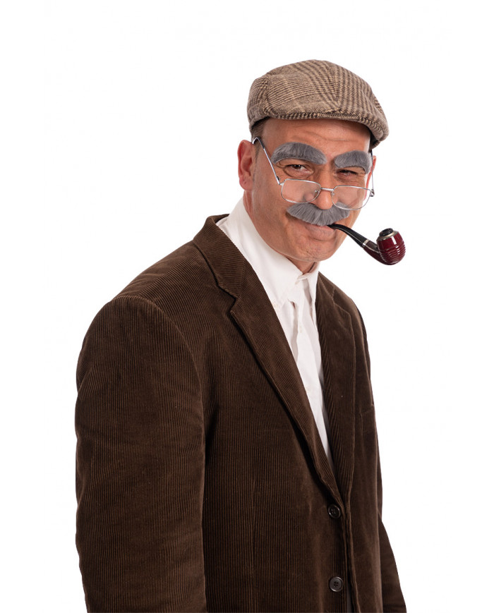 Set consisting of flat cap, fake pipe, glasses with clear