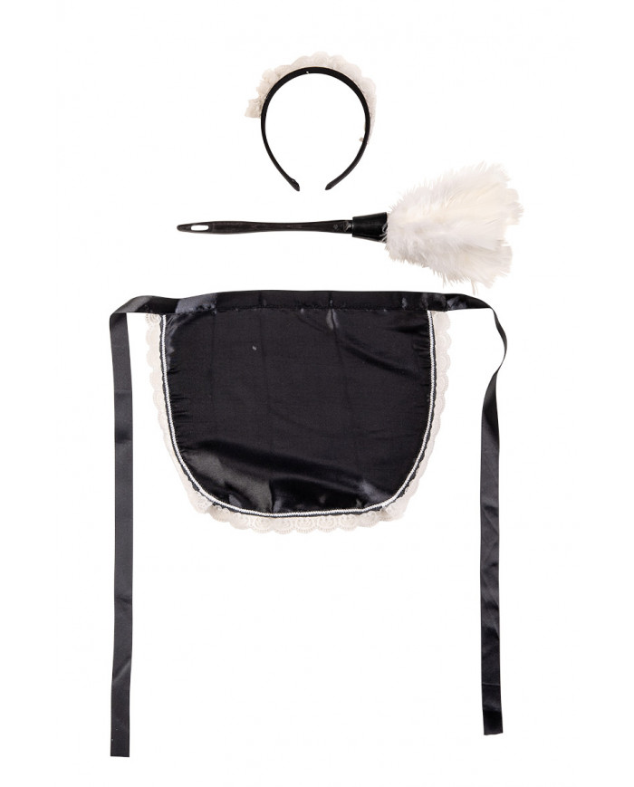 Set consisting of duster coat, apron, headband with crest and