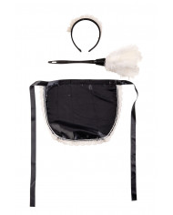 Set consisting of duster coat, apron, headband with crest and