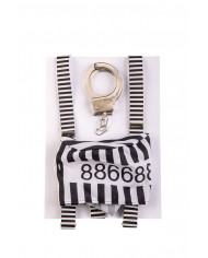 Set consisting of hat and suspenders in black and white striped