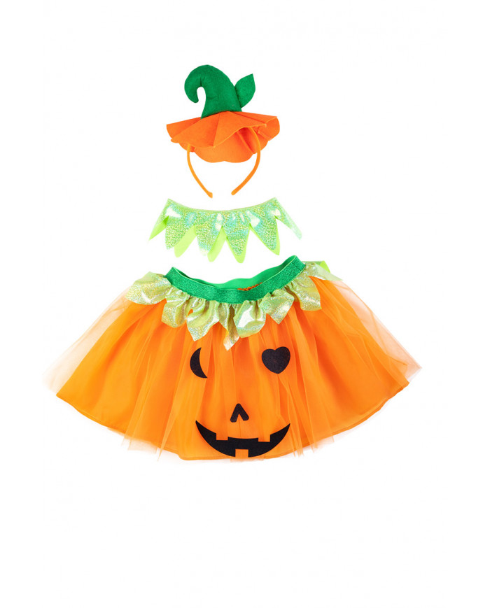 Set consisting of skirt, headband and pumpkin collar. Girl's