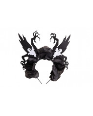 Black headband with horror decorations and white ghosts. Adult