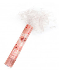 Air-compressed cannon shoots white confetti measuring 30 cm.