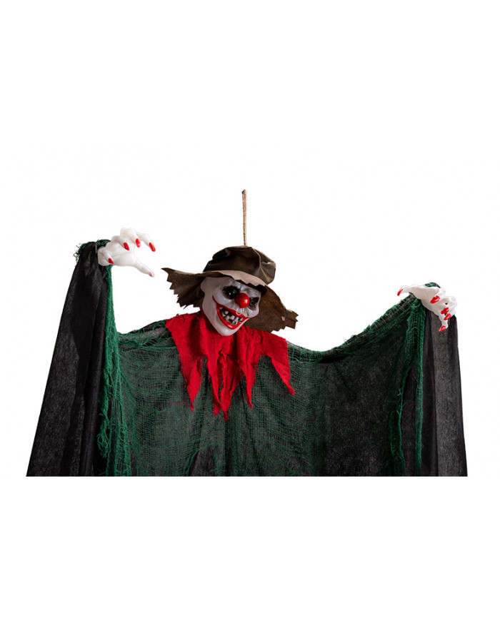 Clown with hat, tunic and bright eyes. Terrifying decoration to